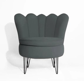 Poltrona Dália Pés Hairpin Legs Preto Veludo Cinza