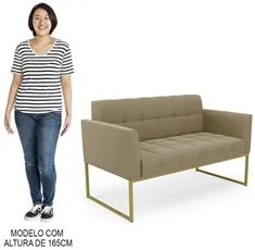 Sofá Namoradeira Base Industrial Dourado Ana Suede Marrom RT - Ibiza