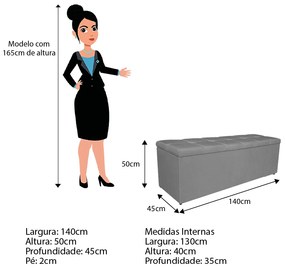 Calçadeira Estofada Manchester 140 cm Casal Suede Cinza - ADJ Decor