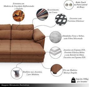 Sofá Retrátil Elétrico Sala de Estar Nolan Bipartido 332cm Conforto Premium em Couro Mel Manchado G58 - Gran Belo