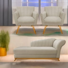 Kit Diva Recamier Vanessa 185cm Lado Esquerdo e 02 Poltronas Laura Suede - ADJ Decor