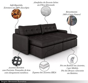 Sofá Retrátil Bipartido Sala de Estar Belém 244cm Couro Borgonha Manchado G52 - Gran Belo