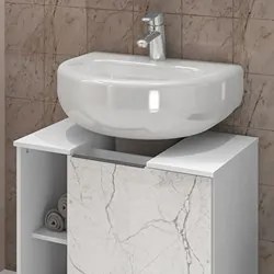 Gabinete Para Banheiro 55cm 1 Porta Com Rodízios Pequin Branco/Carrara
