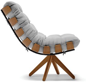 Poltrona Giratória Costela Suede Base de Madeira MA30 M11 - D'Rossi - Cinza
