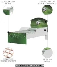 Mini Cama Infantil 148x68cm Com Proteção Lateral Futebol K06 - Mpozena