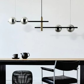 Pendente Bambu Metal Preto E Bronze Vidro Fume 31,5X104X22Cm 4Xg9 | Be...