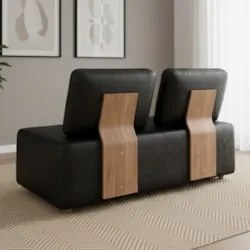 Sofá 2 Lugares 148cm Sala de Estar Rovier Sintético Preto Z32 - Mpozen