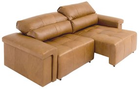 Sofá Retrátil e Reclinável 4 Lugares Maitê 256 cm Couro Camel G43 - Gran Belo