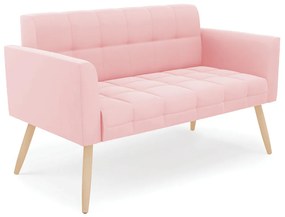 Sofá Namoradeira Elisa Suede Rosa Bebê Pés Palito Natural - D'Rossi