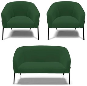Namoradeira e 2 Poltronas Pé de Ferro Preto Stella Veludo D03 - D'Rossi - Verde