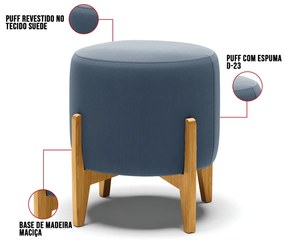 Puff Stella Suede Azul Marinho Base Madeira Castanho - D'Rossi