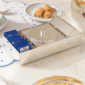 Açucareiro C/ Porta Adoçante e Lixeira Prata Shefield Plate - Prata  Prata