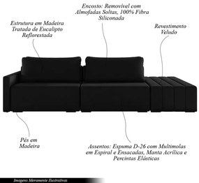 Sofá Ilha Modulado Milos 232cm Puff Lateral Veludo Preto G33 - Gran Belo