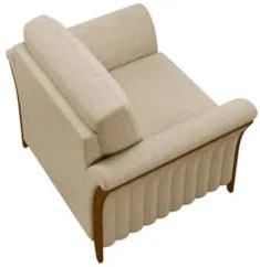Poltrona Decorativa Sala de Estar 102cm Pés Madeira Roya Z32 Linho Beg