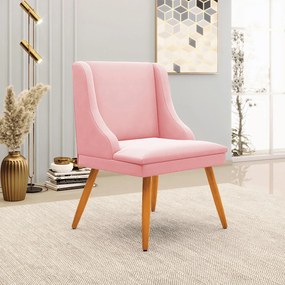 Kit 2 Poltronas Decorativas Pés Palito de Madeira Firenze Suede Rosa Bebê/Natural G19 - Gran Belo