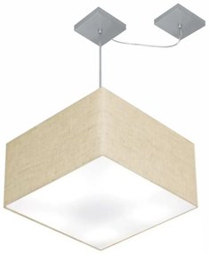 Lustre Pendente Quadrado Com Desvio Md-4271 Cúpula em Tecido 30/40x40cm Rustico Bege - Bivolt