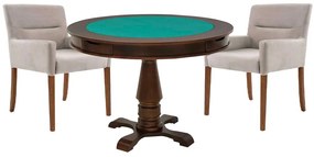 Mesa de Jogos Carteado Victoria Redonda Tampo Reversível Imbuia com 2 Cadeiras Vicenza Nude G36 G15 - Gran Belo
