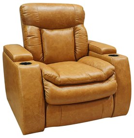 Poltrona do Papai Reclinável Sala de Cinema Yellowstone Elétrica Porta-Copos LED Couro Caramelo G86 - Gran Belo