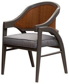 Cadeira Miami - Cinza Imperador - Tecido Linea Cinza e Palha Ratan Kleiner