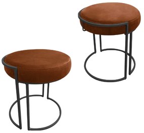Puff Redondo Base Industrial Preto Kit 2 Love Suede - Terra