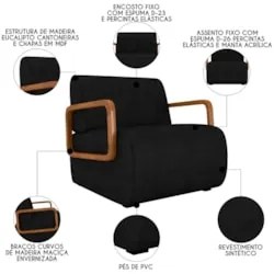 Poltrona Decorativa Orgânica para Sala Belarus Z08 Sintético Preto - M
