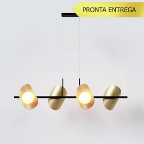 Pendente Calandra Linear 27X21X95Cm Alumínio E Globo Ø10Cm Fosco 4Xg9... (PRETO / CHAMPANHE, FOSCO)