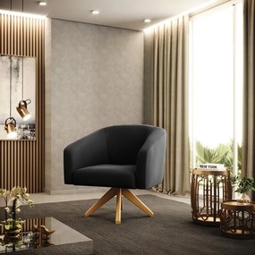 Poltrona Decorativa Giratória MA30 Stella Suede D03 - D'Rossi - Preto
