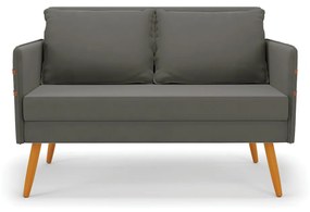Namoradeira 02 Lugares Mari Suede Grafite Pés Palito Castanho - D'Rossi