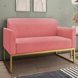 Kit Namoradeira e 1 Poltrona Decorativa Base Industrial Dourada Maress