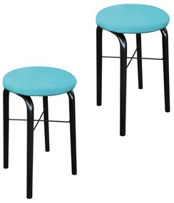 Kit 02 Banquetas Baixa Manu Suede - Azul Turquesa