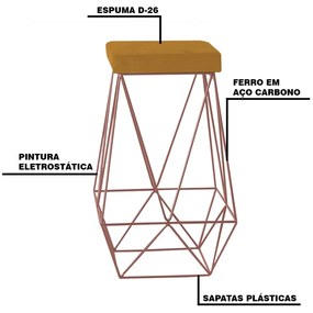 Banqueta Decorativa Kathy Base Bronze Suede Mostarda G41 - Gran Belo