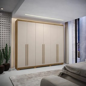 Guarda Roupa Dubai Majestic 6 Portas e 6 Gavetas Nature/Fendi - Vila Rica Móveis