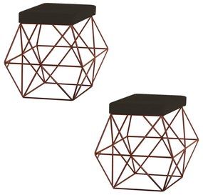Kit 2 Puffs Decorativo Sala de Estar Base Bronze Trixie Suede Marrom G41 - Gran Belo