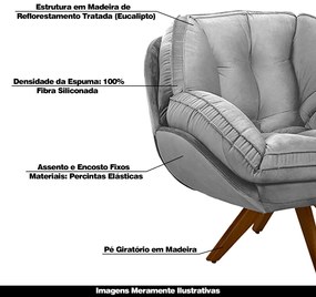 Kit 2 Poltronas Decorativas Base em Madeira Giratória Giroud Veludo Cinza G33 - Gran Belo