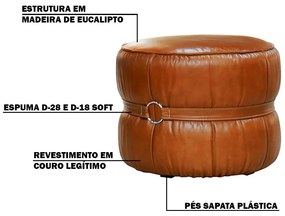 Puff Decorativo Sala de Estar Rene Debrum Couro Caramelo G72 - Gran Belo