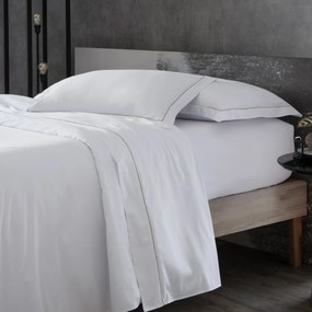 Jogo de Cama Kacyumara 300 Fios Festoné Lázio - Branco e Gold  King