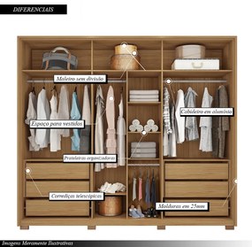 Guarda Roupa Casal Ibiza Ripado 6 Portas de Bater 6 Gavetas 268cm MDP Buriti/Fendi G11 - Gran Belo