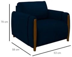 Poltrona Decorativa para Sala de Estar 98cm Amaranto Z32 Veludo Azul M