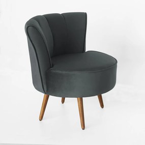 Poltrona Pérola Decorativa Pés Palito Veludo Cinza Grafite