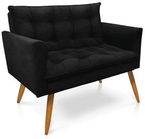 Sofá Namoradeira Tais Suede Pés Palito Castanho - D'Rossi - Preto