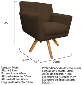Poltrona Laura Base Giratória de Madeira Suede Marrom - ADJ Decor