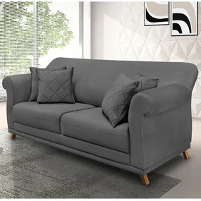 Sofá 2 Lugares Pé de Madeira Julieta 160 cm Suede S04 - D'Rossi - Cinza