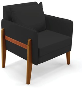 Poltrona Lana Veludo Base de Madeira D03 - D'Rossi  - Preto