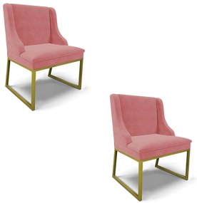 Cadeira Sala de Jantar Industrial Dourado Kit 2 Liz Suede D03 - D'Rossi - Rose