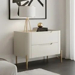 Mesa Cabeceira Quarto 68cm 2 Gavetas Becca Luna/Dourado I06 - Mpozenat