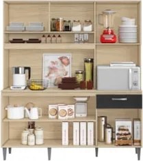 Armário de Cozinha Compacta 160cm Sovira Avena/Grafite A15 - Mpozenato