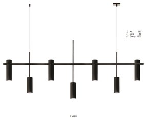 Pendente Trap Retangular 130X05X58Cm Tubos Fixo Assimetricos Metal Alu... (ROSE FOSCO)
