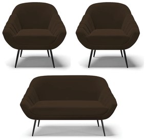 Kit 01 Namoradeira 02 Lugares e 02 Poltronas Giovana Suede Marrom Pés Palito De Ferro - D'Rossi