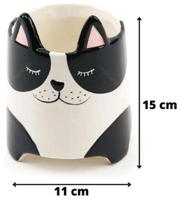 Cachepot Vaso Decorativo de Cerâmica Cachorro Branco e Preto