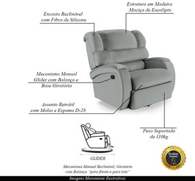 Poltrona do Papai Sala de Cinema Reclinável Kylie Glider Manual Giratória PU Cinza G23